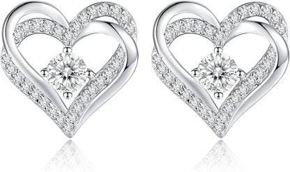 Forever Love Heart Stud Earrings 925 Sterling Silver with Birthstone Zirconia, Christmas Birthday Jewelry Gifts for Women Girls Sliver-04-Apr / Silver