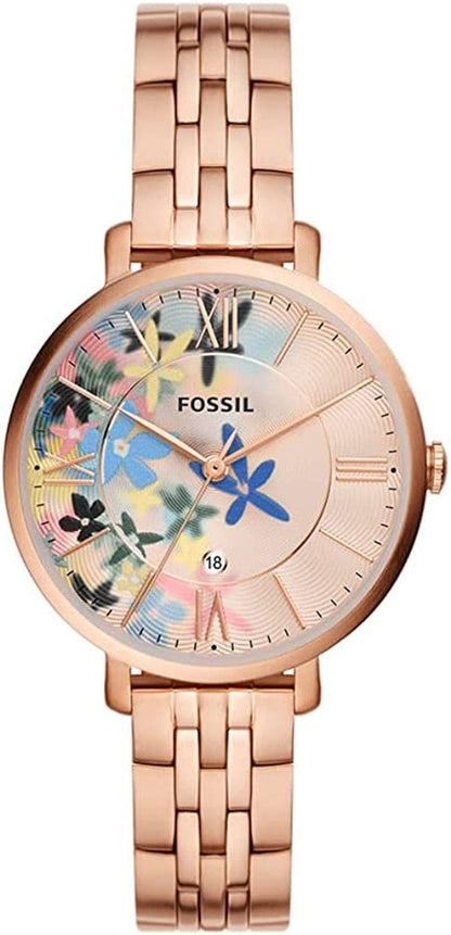 Fossil Women'S Jacqueline Quartz Stainless Steel Dress Watch Rose Gold Floral