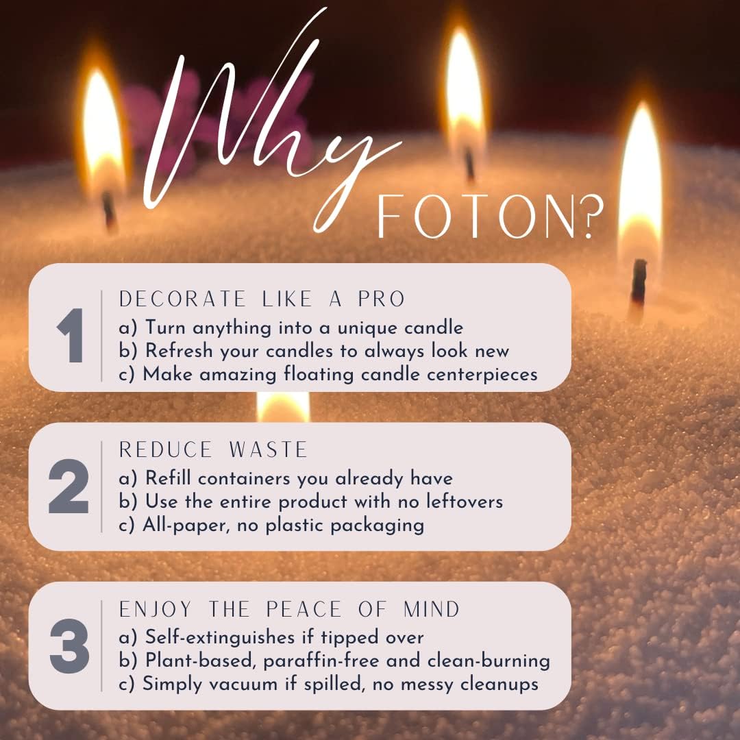 Foton Pearled Candle 18Oz White Unscented Scent-Free All-Natural Customizable Reusable and Refillable Luxury Powder Sand Candle Kit with Wicks