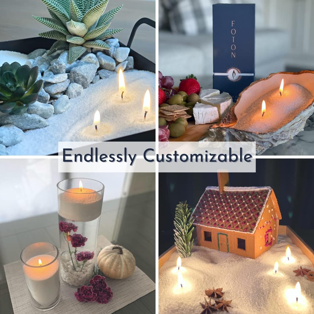 Foton Pearled Candle 18Oz White Unscented Scent-Free All-Natural Customizable Reusable and Refillable Luxury Powder Sand Candle Kit with Wicks