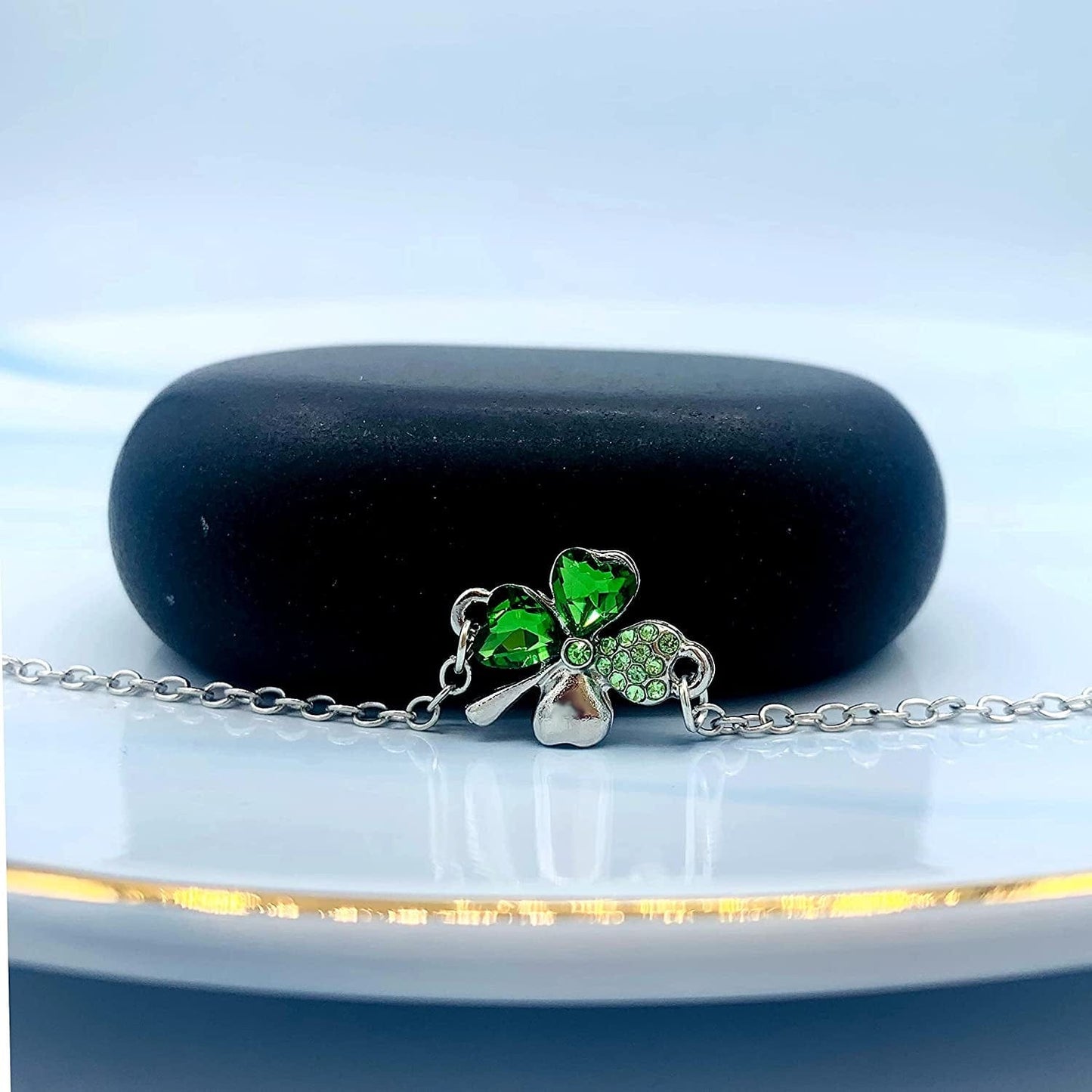 Four Leaf Clover Necklace - Green St.Patrick'S Day Earrings for Women - Shamrock Earrings - Irish Jewelry - Shamrock Pin Brooch - Green Clover Necklace, Earrings, Bracelet, Brooch -