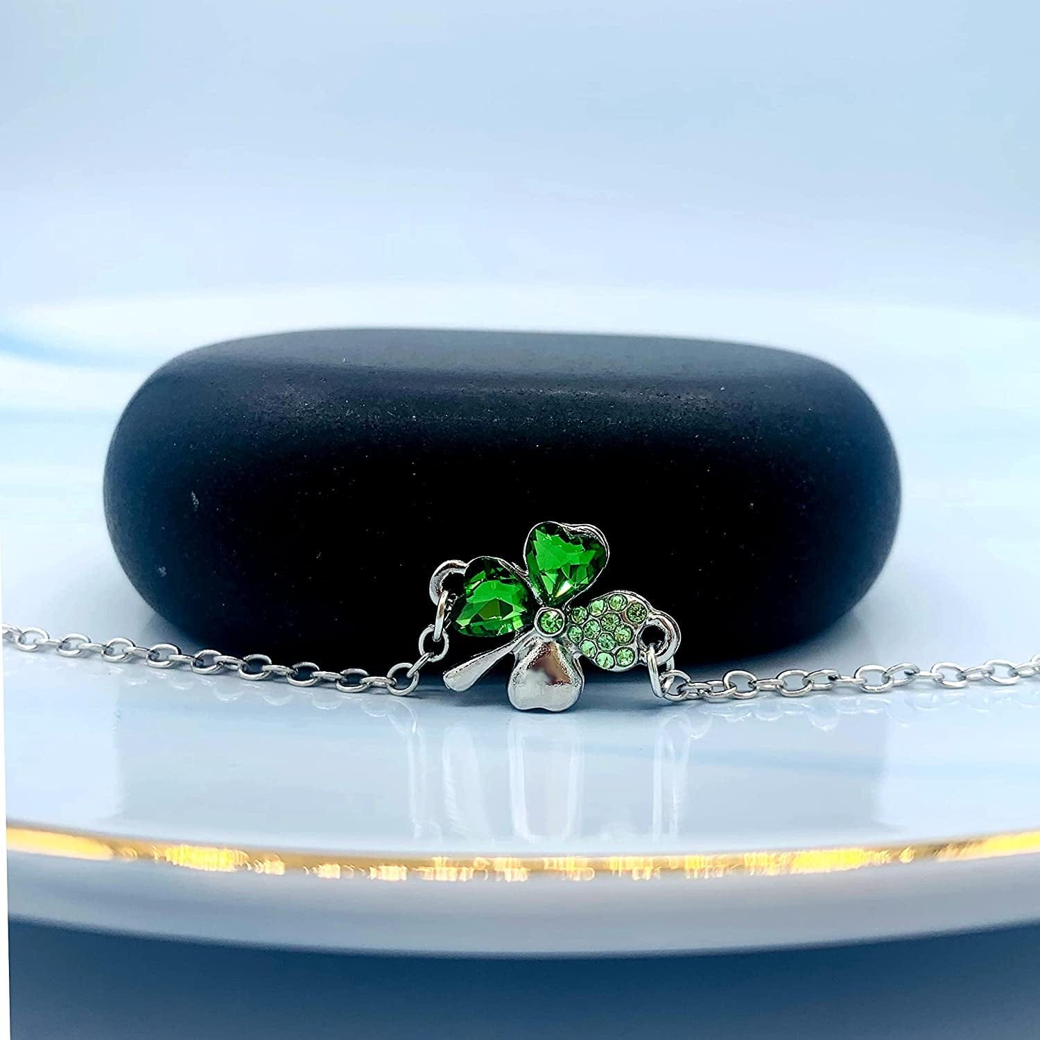Four Leaf Clover Necklace - Green St.Patrick'S Day Earrings for Women - Shamrock Earrings - Irish Jewelry - Shamrock Pin Brooch - Green Clover Necklace, Earrings, Bracelet, Brooch -