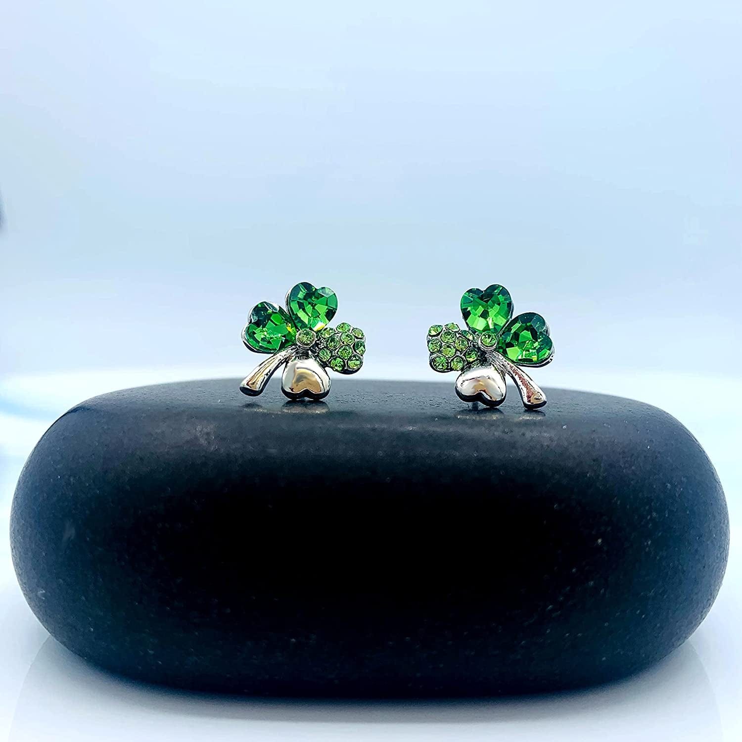 Four Leaf Clover Necklace - Green St.Patrick'S Day Earrings for Women - Shamrock Earrings - Irish Jewelry - Shamrock Pin Brooch - Green Clover Necklace, Earrings, Bracelet, Brooch -