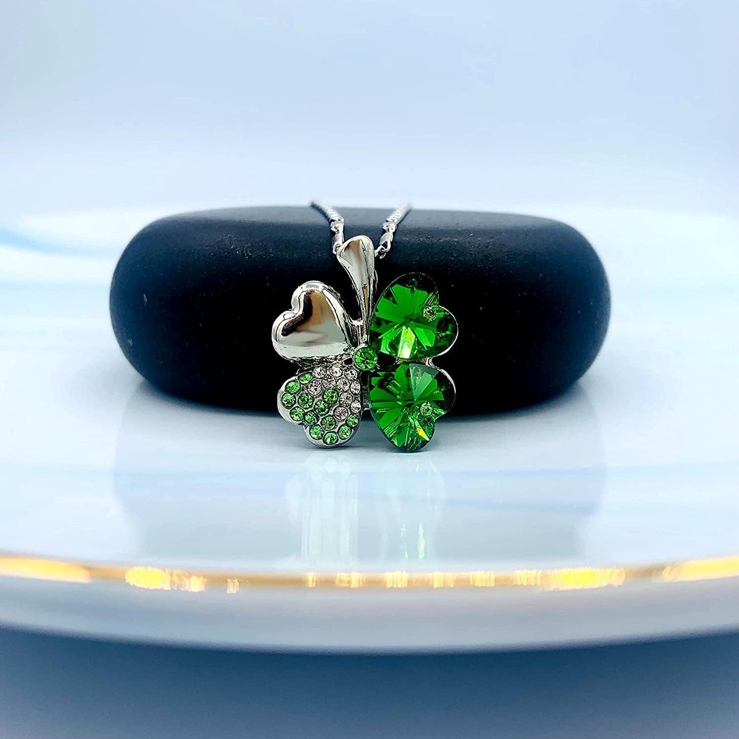 Four Leaf Clover Necklace - Green St.Patrick'S Day Earrings for Women - Shamrock Earrings - Irish Jewelry - Shamrock Pin Brooch - Green Clover Necklace, Earrings, Bracelet, Brooch -