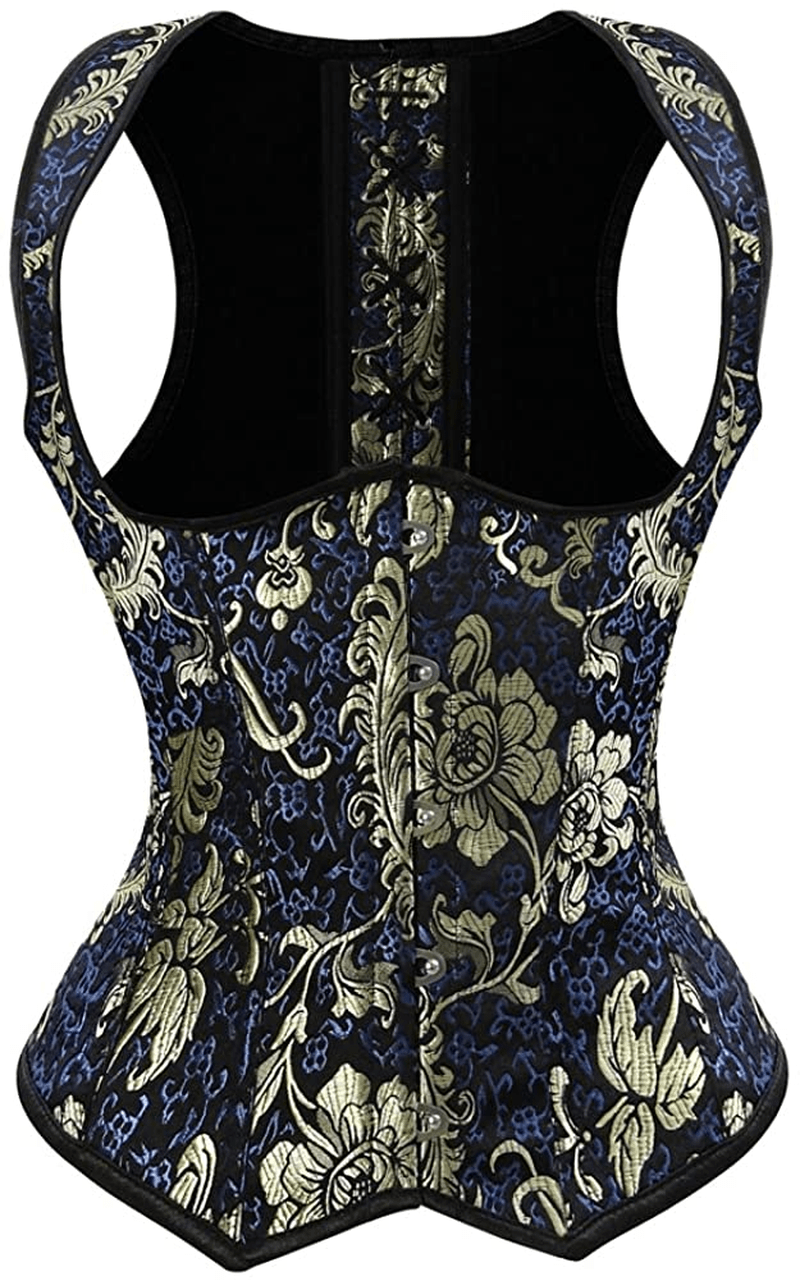Frawirshau Women'S Gothic Steampunk Corset Bustier Waist Cincher Underbust Corset Vest Tank Top Apparel & Accessories > Clothing > Underwear & Socks > Lingerie frawirshau Blue-2005 X-Large 