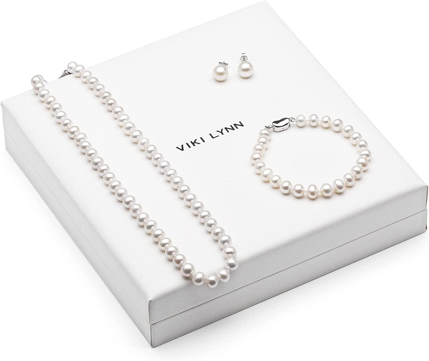 Freshwater Cultured Pearl Necklace Set Includes Stunning Bracelet and Stud Earrings Jewelry for Women -