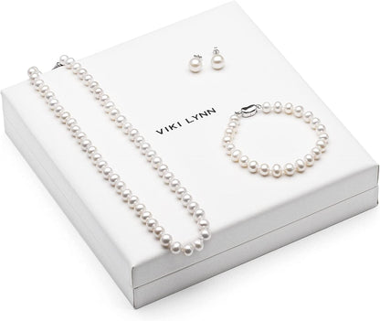 Freshwater Cultured Pearl Necklace Set Includes Stunning Bracelet and Stud Earrings Jewelry for Women -