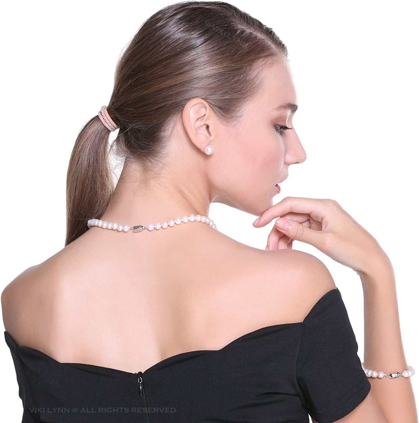 Freshwater Cultured Pearl Necklace Set Includes Stunning Bracelet and Stud Earrings Jewelry for Women -