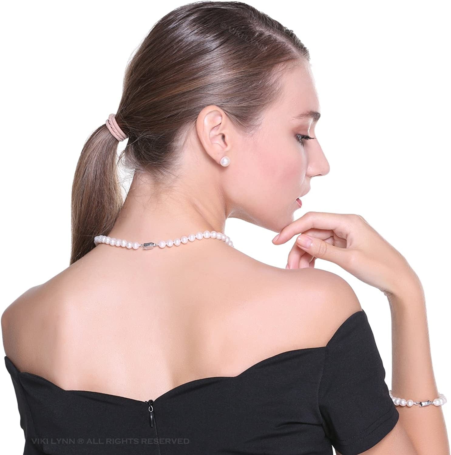 Freshwater Cultured Pearl Necklace Set Includes Stunning Bracelet and Stud Earrings Jewelry for Women -