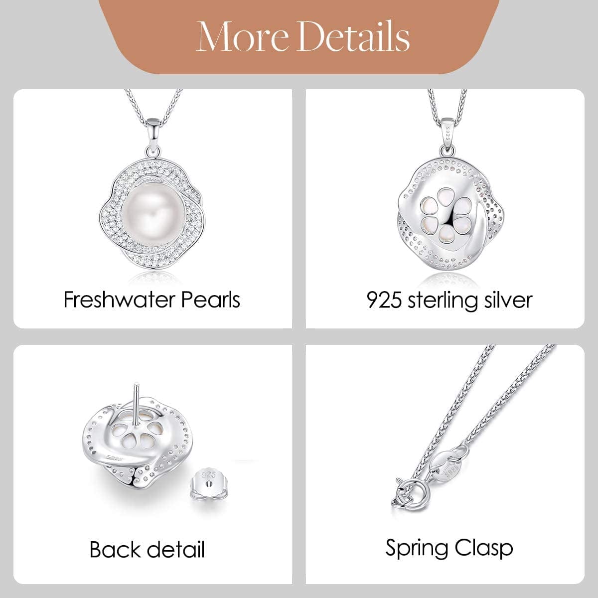 Freshwater Pearl Jewelry Set for Wedding Anniversary 925 Sterling Silver Rose-Shaped Pearl Necklace and Earring with Cubic Zirconia Valentine'S Day Jewelry Gift Birthday Gift for Mom Women Wife Girls Her