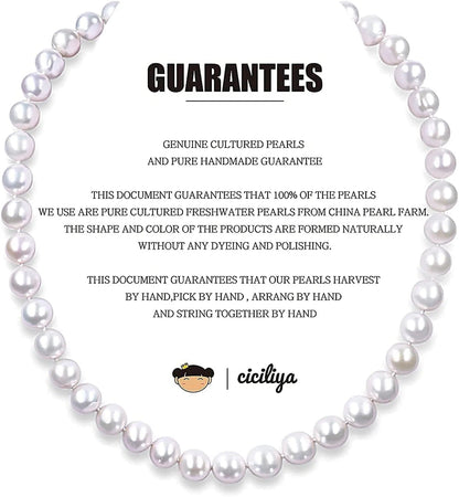 Freshwater Pearl Strand Necklace Set Include Bracelet and Dangle Earrings in Leather Gift Box for Women