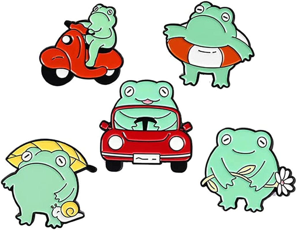 Frog Enamel Pin Cartoon Badge for Bag Clothes Caps Lapel Pin Buckle Jewelry Accessory Gift Black-5pcs-Combine