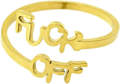 Fuck off Pendant Necklace Middle Finger Ear Stud Jewelry Set Gold Ring