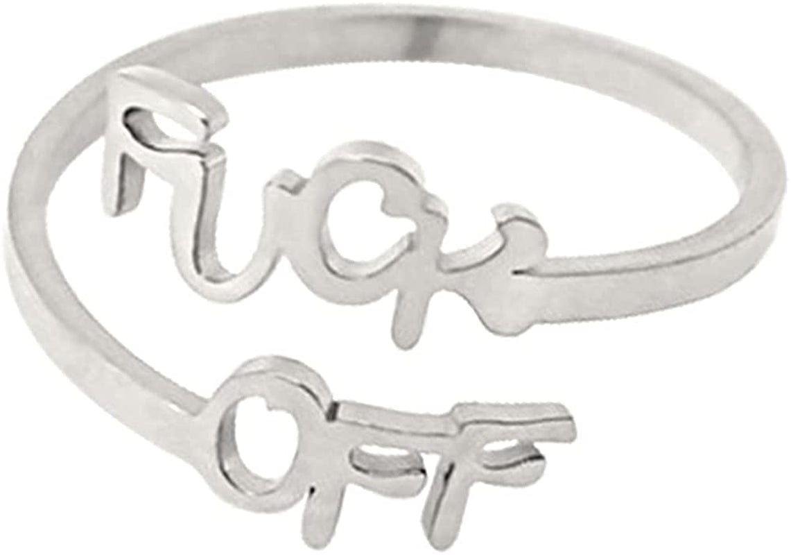Fuck off Pendant Necklace Middle Finger Ear Stud Jewelry Set Silver Ring