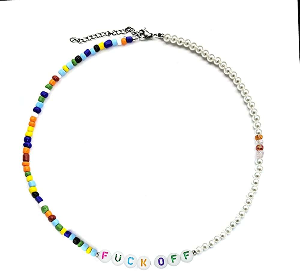 Fuck off Pendant Necklace Middle Finger Ear Stud Jewelry Set Beaded style necklace