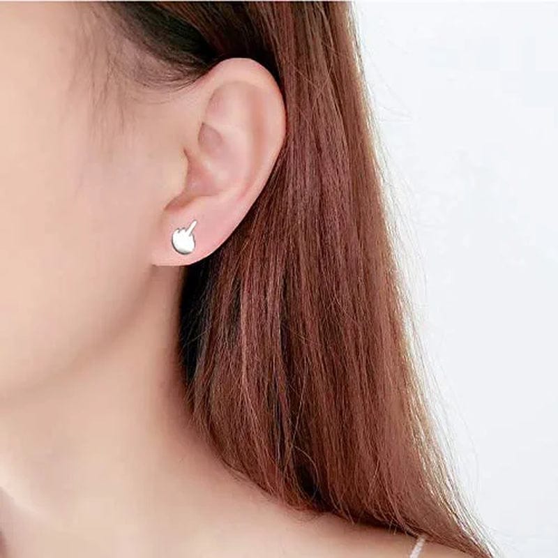 Fuck off Pendant Necklace Middle Finger Ear Stud Jewelry Set