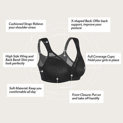 Full Coverage Back Support Eveyday Bra Wireless Comfy(Black,38C)