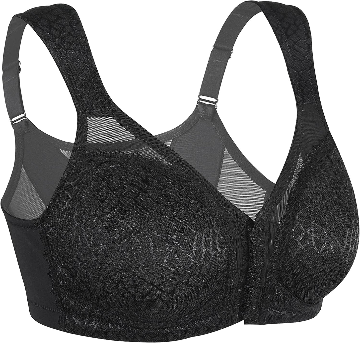 Full Coverage Back Support Eveyday Bra Wireless Comfy(Black,38C)