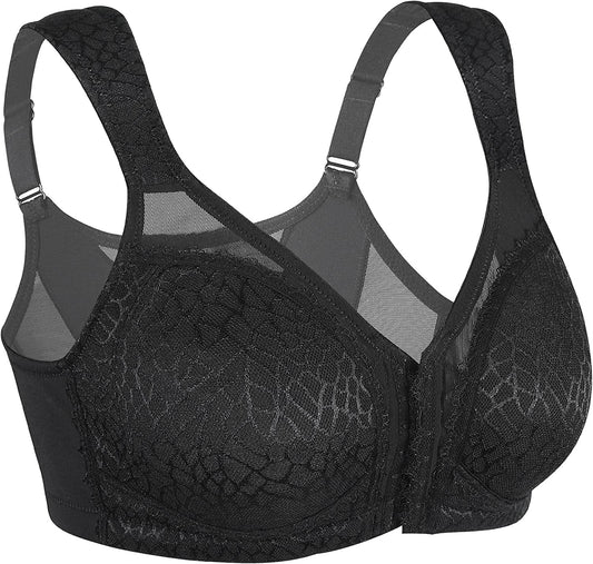 Full Coverage Back Support Eveyday Bra Wireless Comfy(Black,38C)