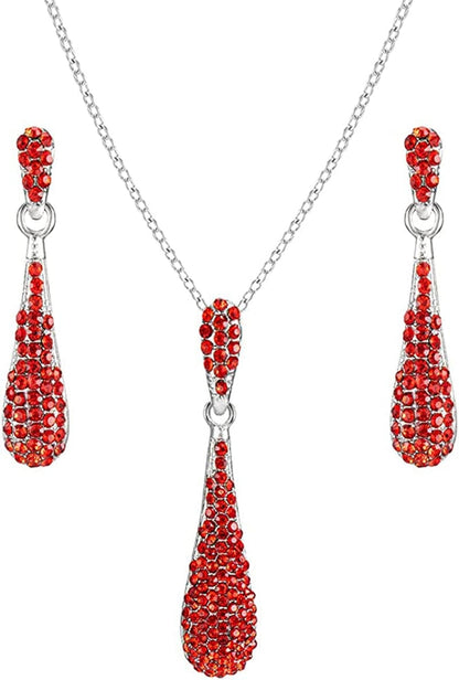 Full Crystal Rhinestone Gem Tear Drop Pendant Necklace Earrings Jewelry Sets Style03