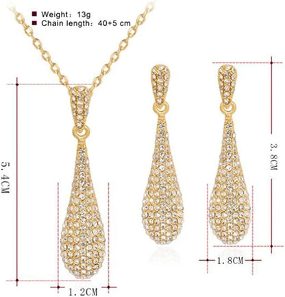 Full Crystal Rhinestone Gem Tear Drop Pendant Necklace Earrings Jewelry Sets