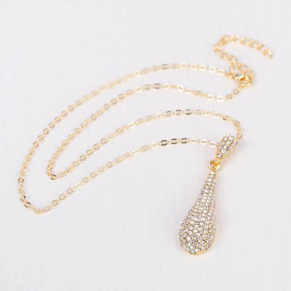 Full Crystal Rhinestone Gem Tear Drop Pendant Necklace Earrings Jewelry Sets