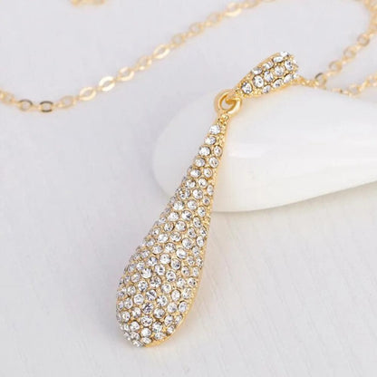 Full Crystal Rhinestone Gem Tear Drop Pendant Necklace Earrings Jewelry Sets