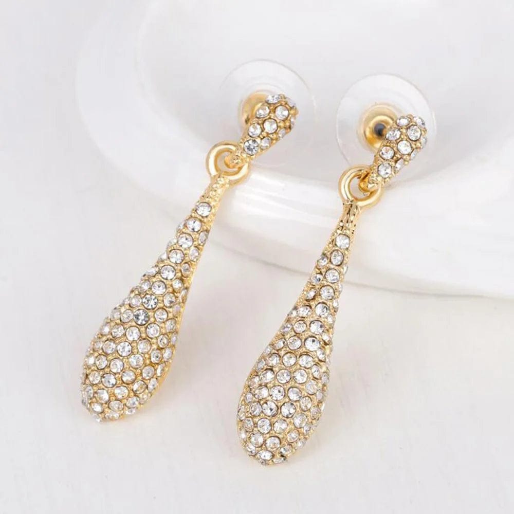 Full Crystal Rhinestone Gem Tear Drop Pendant Necklace Earrings Jewelry Sets