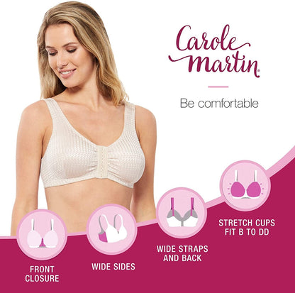 Full-Freedom Comfort Front Closure Bra for Women, Wireless- 3 Pack White, Beige, Black