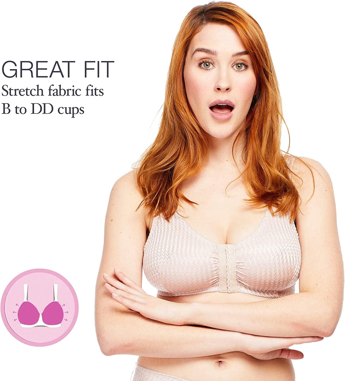Full-Freedom Comfort Front Closure Bra for Women, Wireless- 3 Pack White, Beige, Black