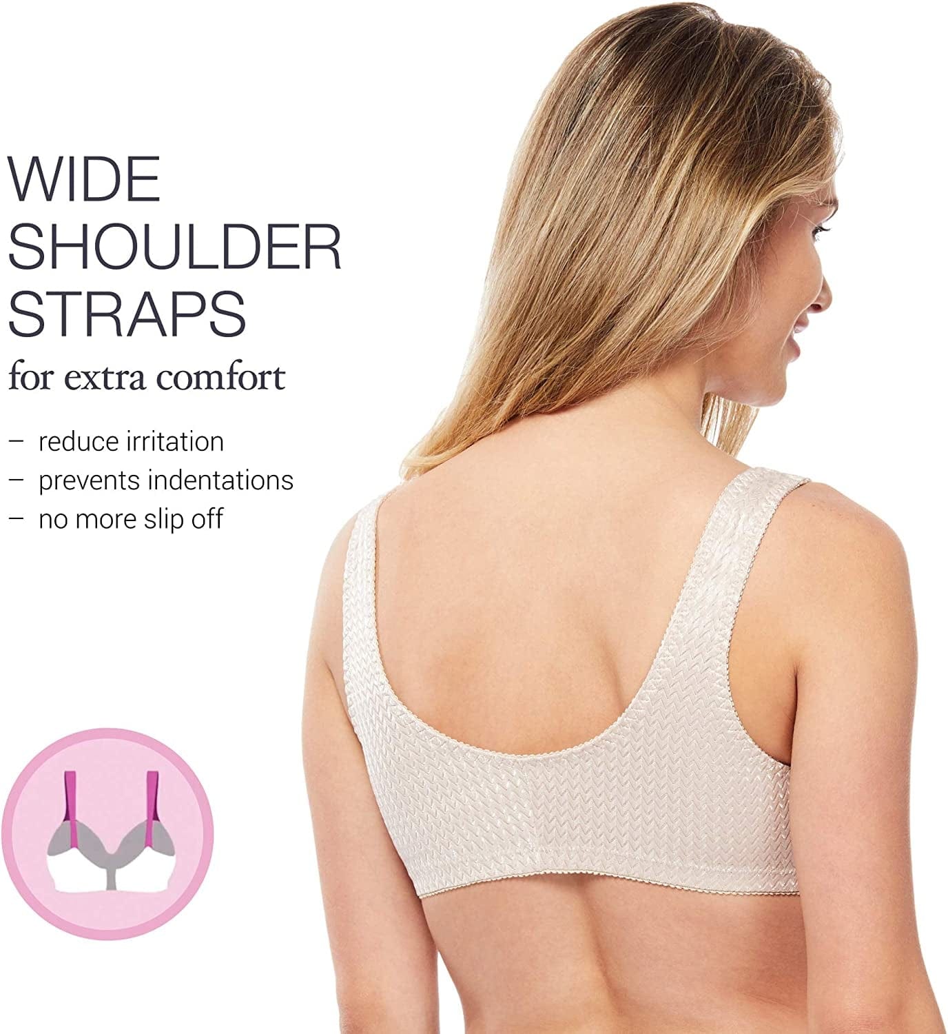 Full-Freedom Comfort Front Closure Bra for Women, Wireless- 3 Pack White, Beige, Black
