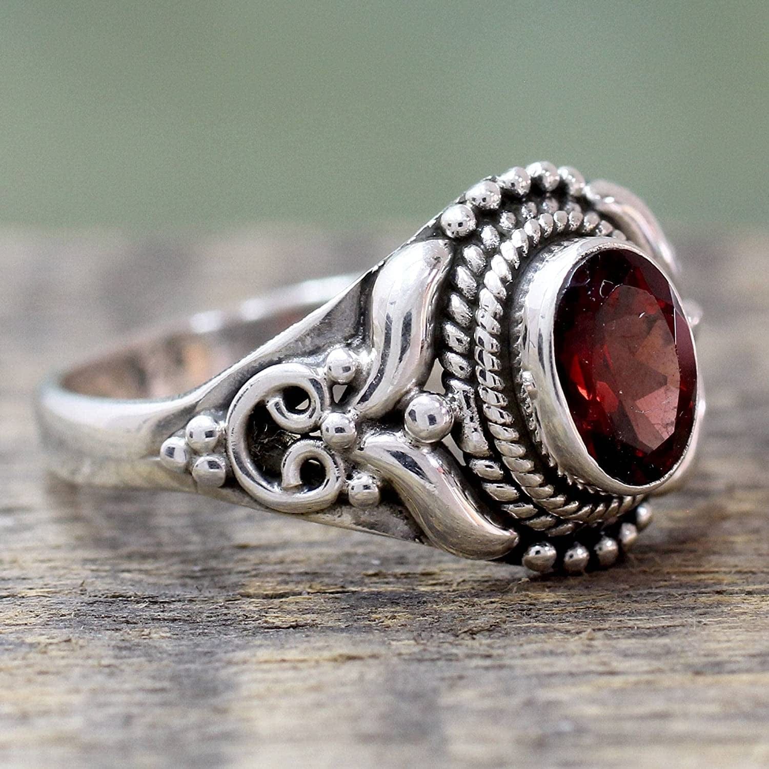 Garnet .925 Sterling Silver Cocktail Ring, Traditional Romantic'