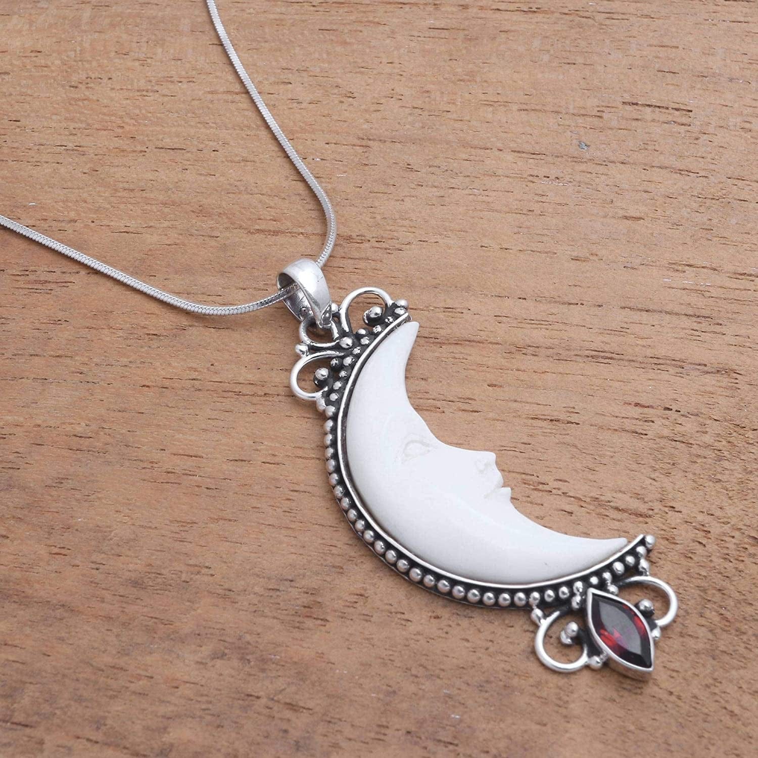 Garnet .925 Sterling Silver Pendant Necklace, 20", Moonlight Glimmer'