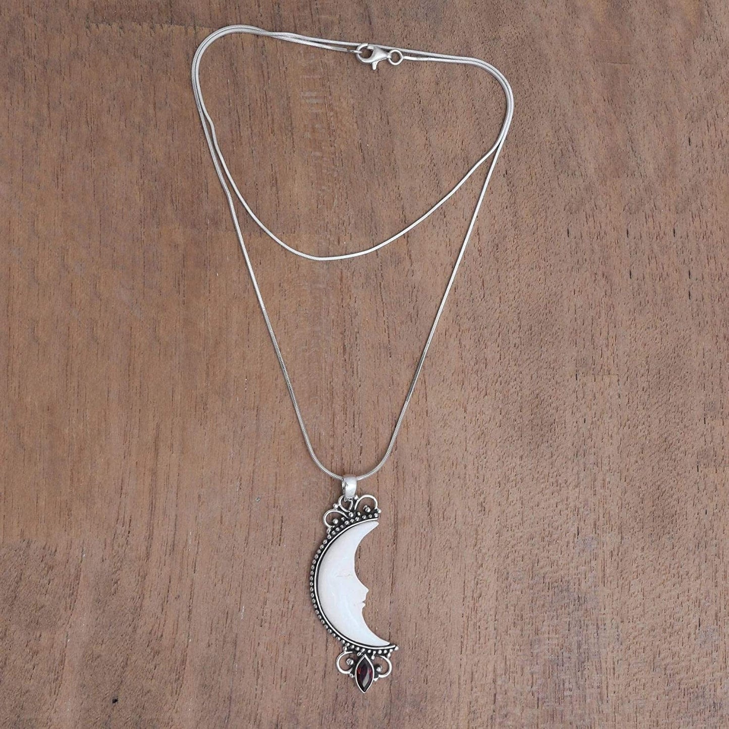 Garnet .925 Sterling Silver Pendant Necklace, 20", Moonlight Glimmer'
