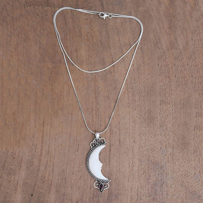 Garnet .925 Sterling Silver Pendant Necklace, 20", Moonlight Glimmer'