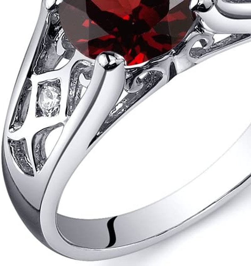 Garnet Cathedral Solitaire Ring for Women 925 Sterling Silver, Natural Gemstone Birthstone, 1.50 Carats round Shape 7Mm, Sizes 5 to 9