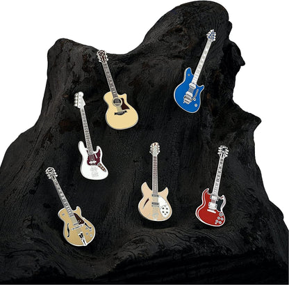 Geepins Enamel Guitar Pin | Stunning Miniature Precision Brooch | 52 Mm Length | Wear on Shirt, Jacket, Lapel, Hat, or Tie | Presented in Beautiful Guitar Case Box | Perfect Gift 6 Pack Guitar Series II