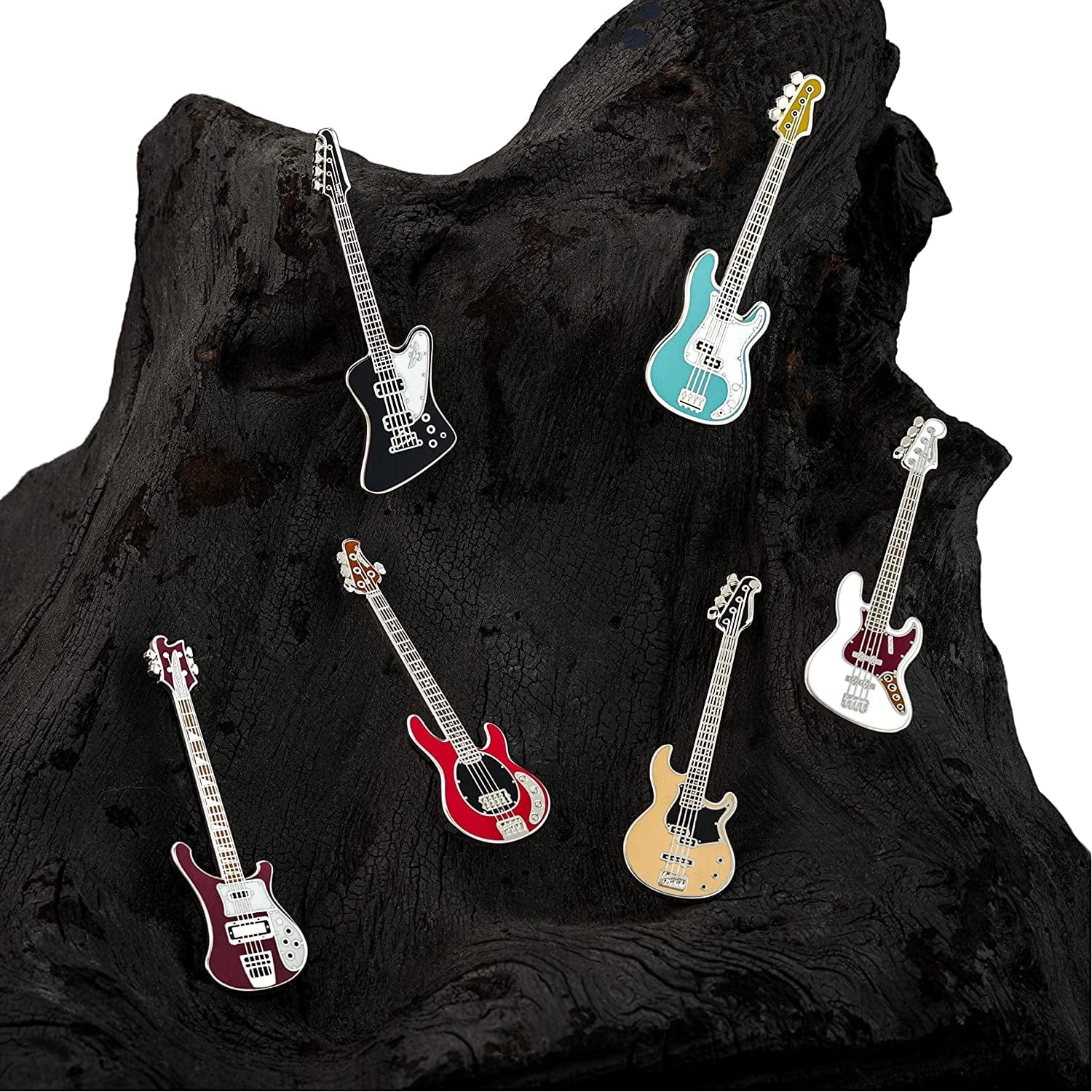 Geepins Enamel Guitar Pin | Stunning Miniature Precision Brooch | 52 Mm Length | Wear on Shirt, Jacket, Lapel, Hat, or Tie | Presented in Beautiful Guitar Case Box | Perfect Gift 6 Pack Bass