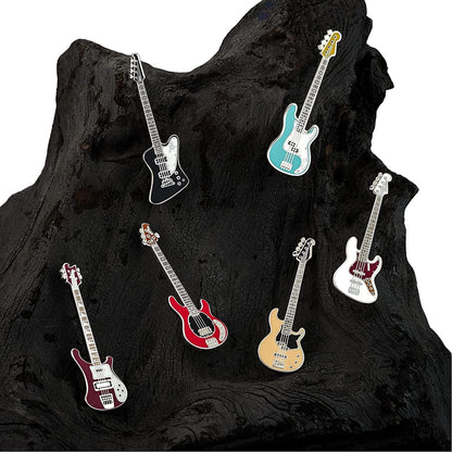 Geepins Enamel Guitar Pin | Stunning Miniature Precision Brooch | 52 Mm Length | Wear on Shirt, Jacket, Lapel, Hat, or Tie | Presented in Beautiful Guitar Case Box | Perfect Gift 6 Pack Bass