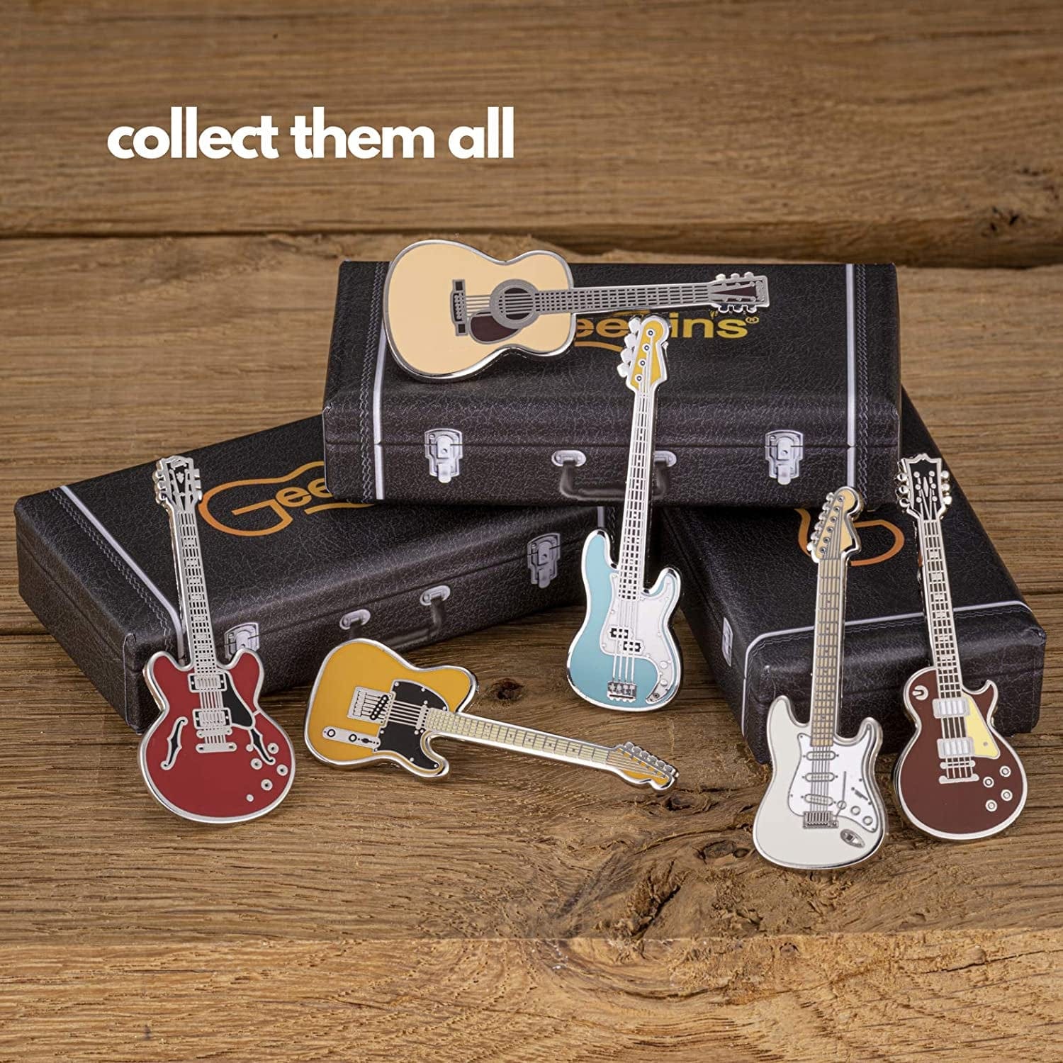 Geepins Enamel Guitar Pin | Stunning Miniature Precision Brooch | 52 Mm Length | Wear on Shirt, Jacket, Lapel, Hat, or Tie | Presented in Beautiful Guitar Case Box | Perfect Gift