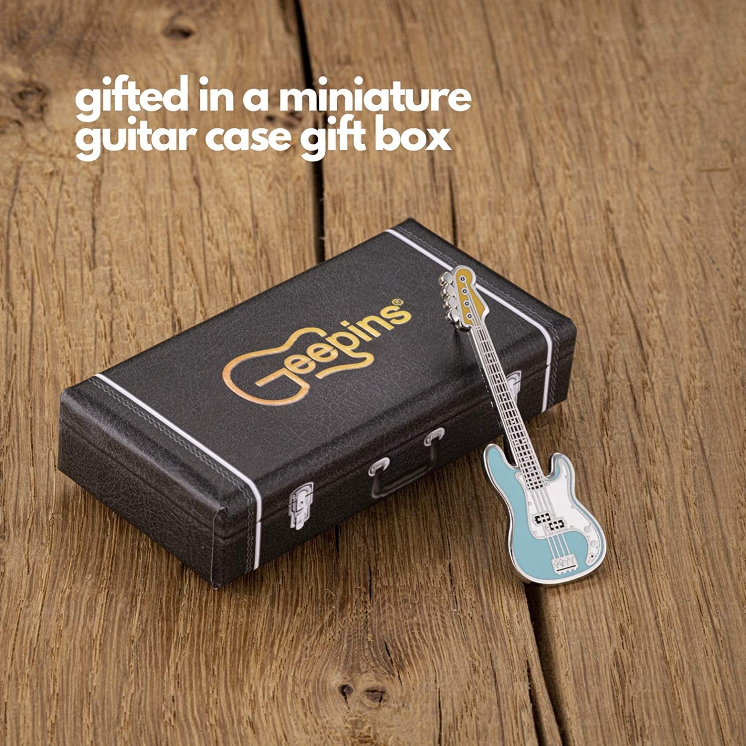Geepins Enamel Guitar Pin | Stunning Miniature Precision Brooch | 52 Mm Length | Wear on Shirt, Jacket, Lapel, Hat, or Tie | Presented in Beautiful Guitar Case Box | Perfect Gift