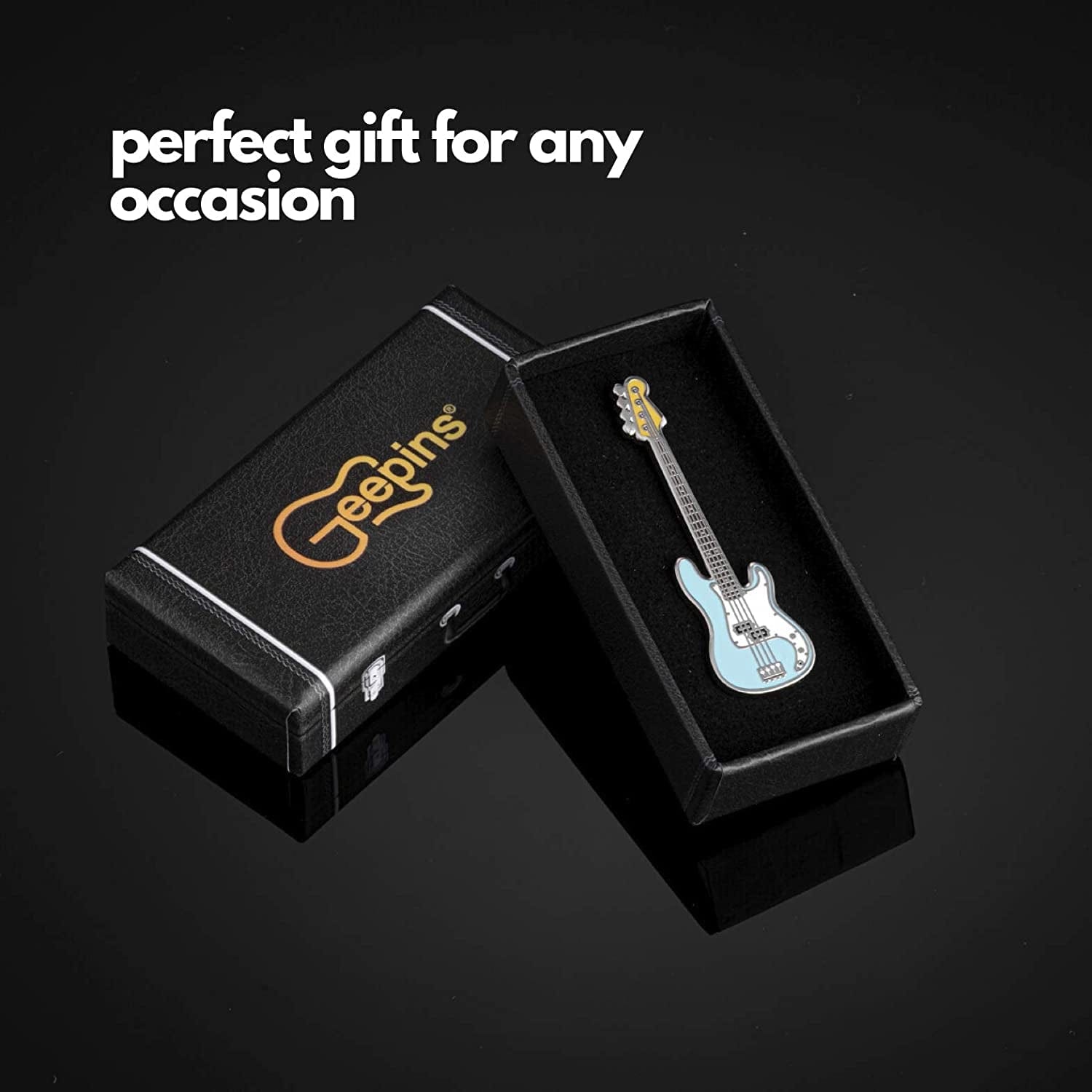 Geepins Enamel Guitar Pin | Stunning Miniature Precision Brooch | 52 Mm Length | Wear on Shirt, Jacket, Lapel, Hat, or Tie | Presented in Beautiful Guitar Case Box | Perfect Gift