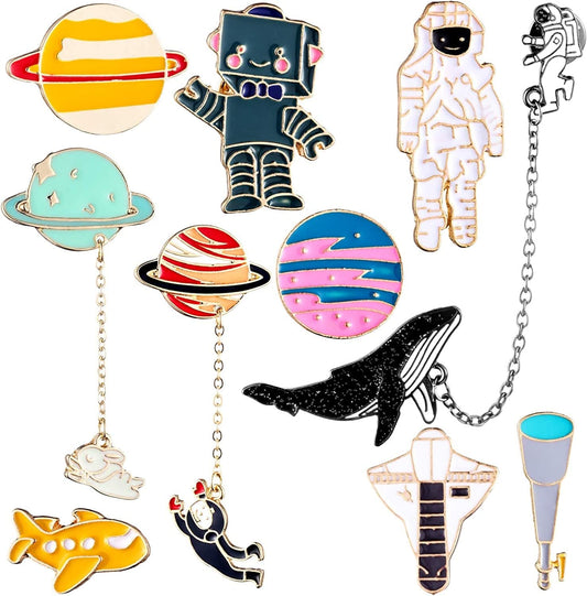 Gejoy 10 Pieces Enamel Pin Set Cartoon Lapel Brooch Space Badge Pin for Clothes Bag Jacket Backpack Decoration and Christmas Halloween near Year Gift (Style Set 1)