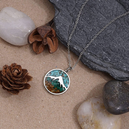 Gemstone Mountain Necklace for Women Turquoise Sodalite Tumbled Chips Pendant Necklace Dainty Circle Mountain Range Necklaces for Women Girls Nature Jewelry Gift