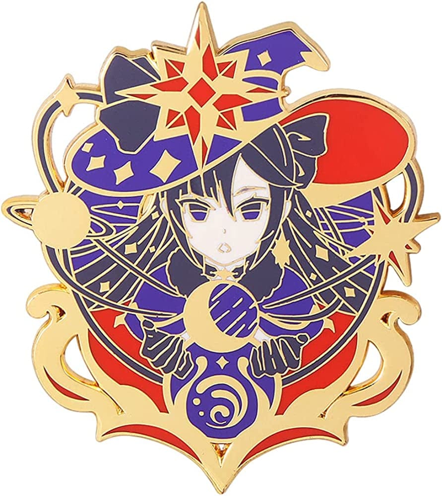 Genshin Impact Hutao Brooch Pin - Hutao Characters Cosplay Enamel Brooch Lapel Pin - Gift for Fans, Women and Girls