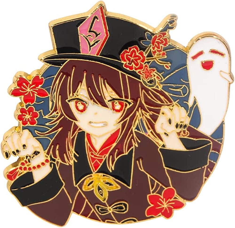 Genshin Impact Hutao Brooch Pin - Hutao Characters Cosplay Enamel Brooch Lapel Pin - Gift for Fans, Women and Girls