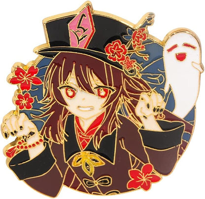 Genshin Impact Hutao Brooch Pin - Hutao Characters Cosplay Enamel Brooch Lapel Pin - Gift for Fans, Women and Girls