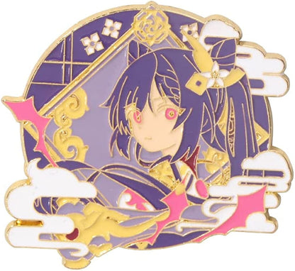 Genshin Impact Hutao Brooch Pin - Hutao Characters Cosplay Enamel Brooch Lapel Pin - Gift for Fans, Women and Girls