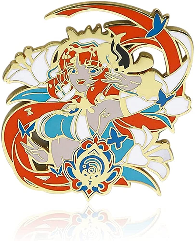 Genshin Impact Hutao Brooch Pin - Hutao Characters Cosplay Enamel Brooch Lapel Pin - Gift for Fans, Women and Girls