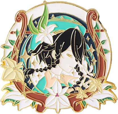 Genshin Impact Hutao Brooch Pin - Hutao Characters Cosplay Enamel Brooch Lapel Pin - Gift for Fans, Women and Girls